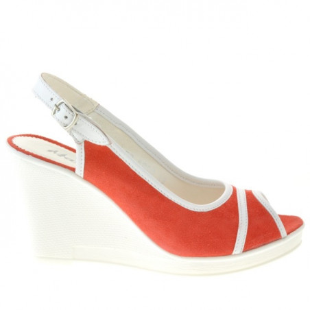 Damen Sandalen 5000 Korallenrot Velours + Weiß