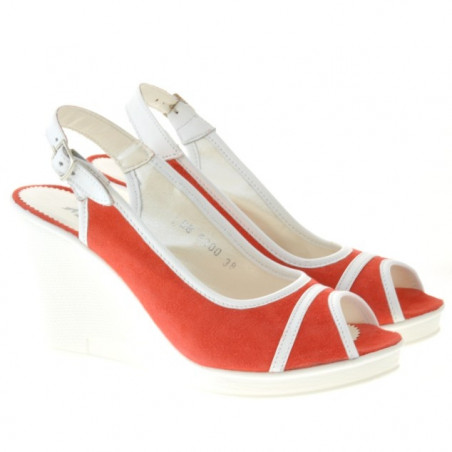 Damen Sandalen 5000 Korallenrot Velours + Weiß