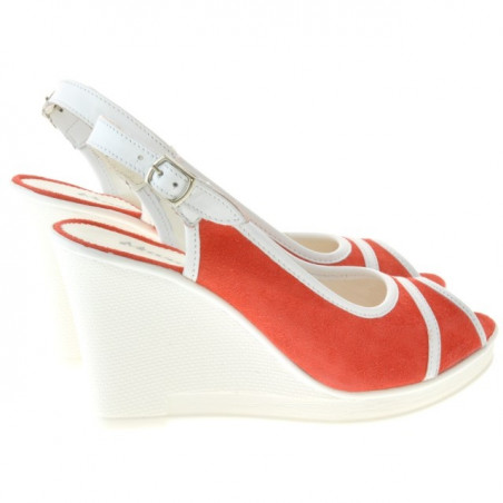 Damen Sandalen 5000 Korallenrot Velours + Weiß