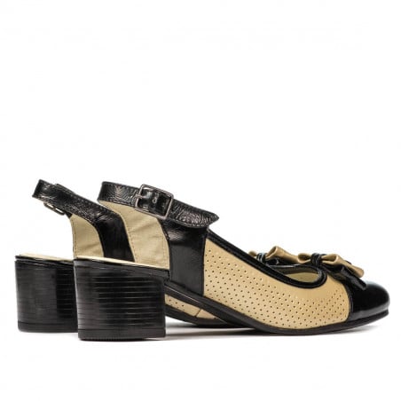 Damensandalen 5013 Lack Schwarz+Beige