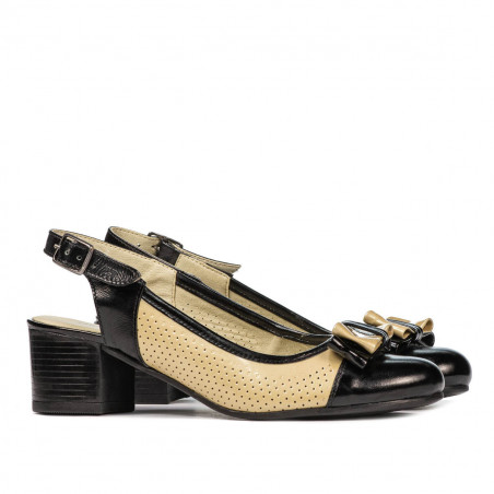 Damensandalen 5013 Lack Schwarz+Beige