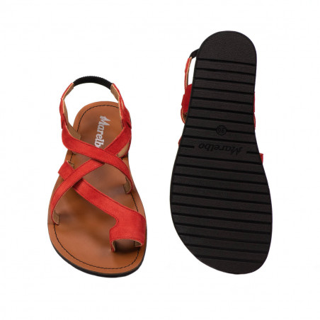 Damensandalen 5076 in korallenrotem Veloursleder