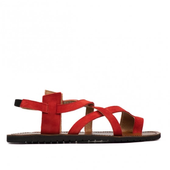 Damensandalen 5076 in korallenrotem Veloursleder Damensandalen 5076 in korallenrotem Veloursleder