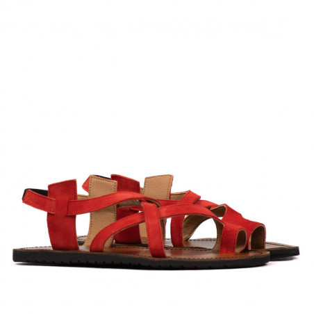 Damensandalen 5076 in korallenrotem Veloursleder