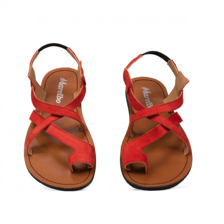 Damensandalen 5076 in korallenrotem Veloursleder