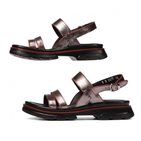 Damensandalen 5075 perlgrau+rot