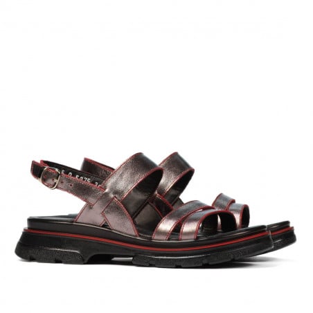 Damensandalen 5075 perlgrau+rot