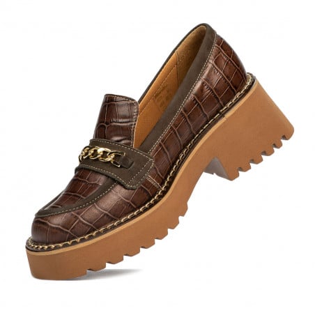 Damen Freizeitschuhe 6041 kombiniert Krokodil Braun