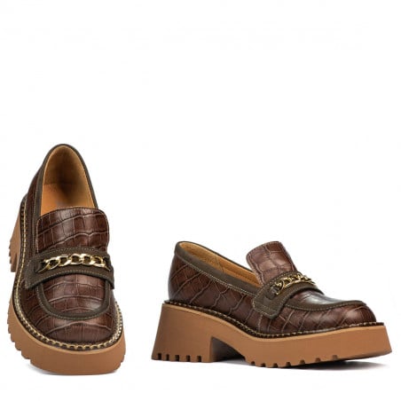 Damen Freizeitschuhe 6041 kombiniert Krokodil Braun