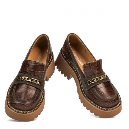 Damen Freizeitschuhe 6041 kombiniert Krokodil Braun
