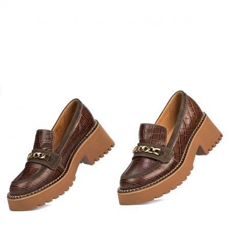 Damen Freizeitschuhe 6041 kombiniert Krokodil Braun