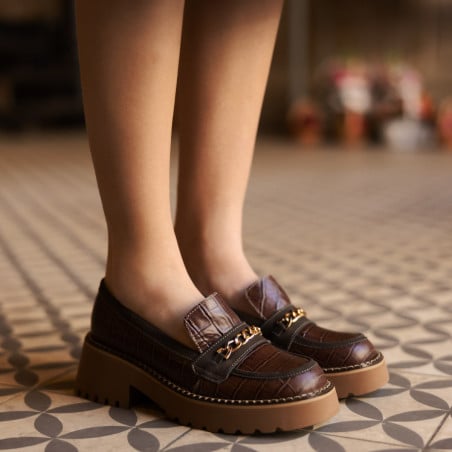 Damen Freizeitschuhe 6041 kombiniert Krokodil Braun lifestyle