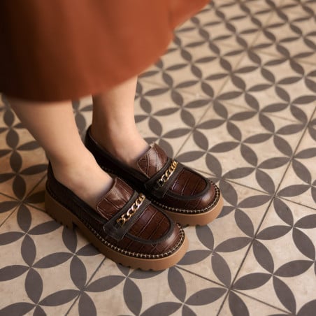 Damen Freizeitschuhe 6041 kombiniert Krokodil Braun lifestyle