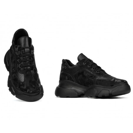 Damen-Sportschuhe 6053 Schwarz Camouflage kombiniert