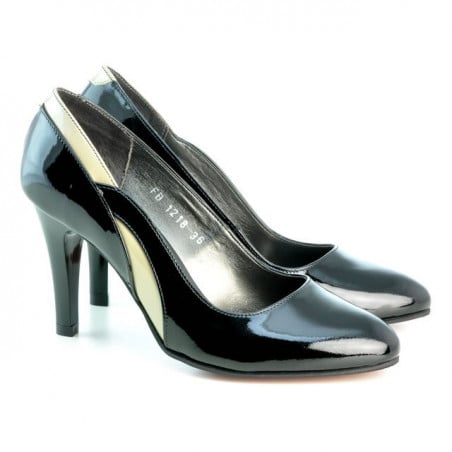 Elegante Damenschuhe 1218 Lack Schwarz+Beige