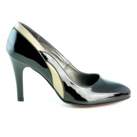 Elegante Damenschuhe 1218 Lack Schwarz+Beige