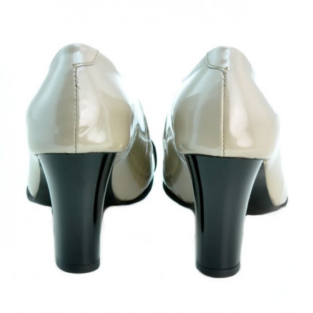 Elegante Damenschuhe 1213 Lack Beige+Schwarz