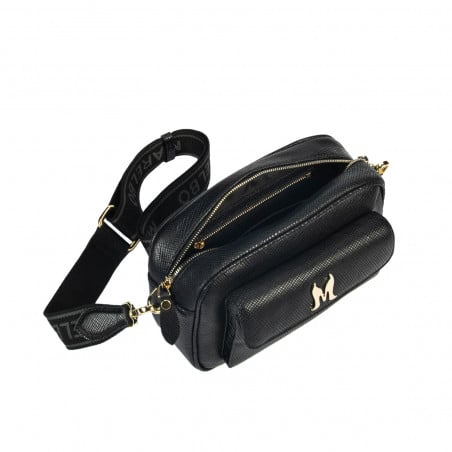 Damentasche Schultertasche 006g Schwarz Saffiano