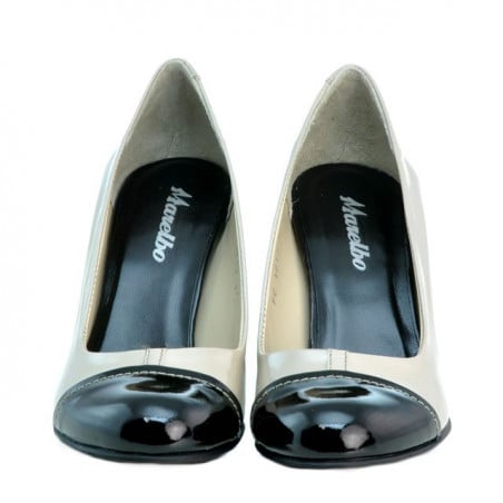 Elegante Damenschuhe 1213 Lack Beige+Schwarz