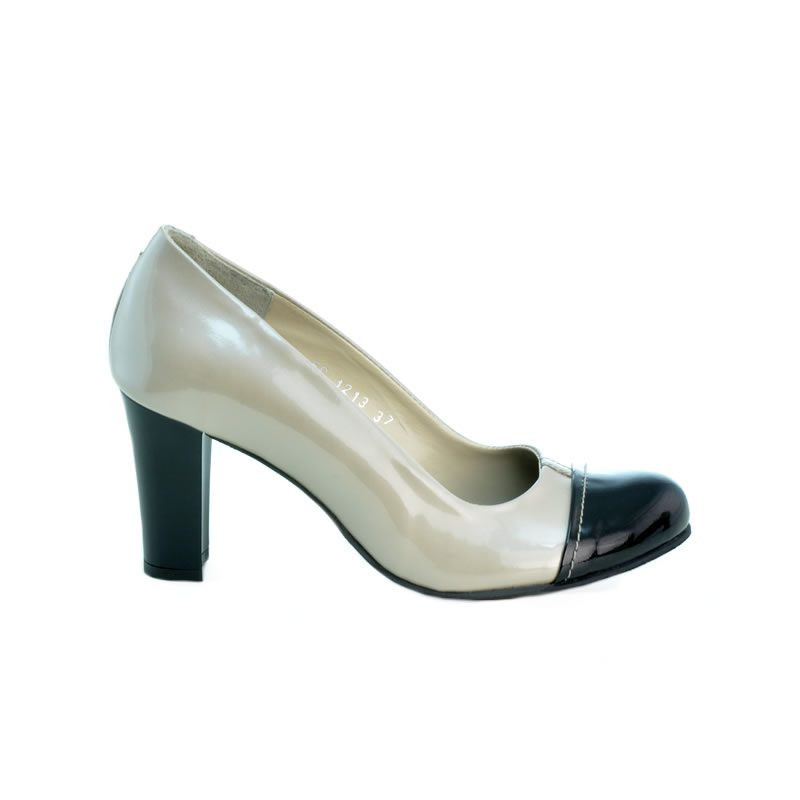 Elegante Damenschuhe 1213 Lack Beige+Schwarz