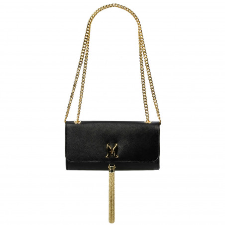 Schultertasche Damen 008g Schwarz Safiano