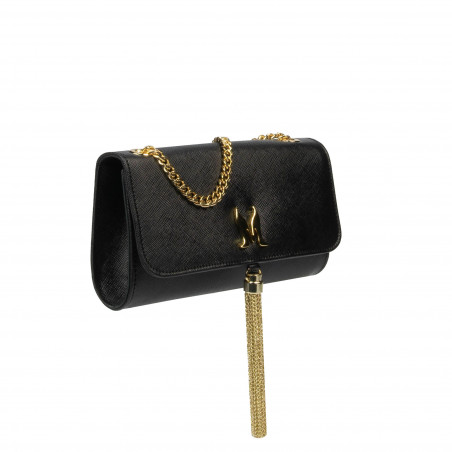Schultertasche Damen 008g Schwarz Safiano