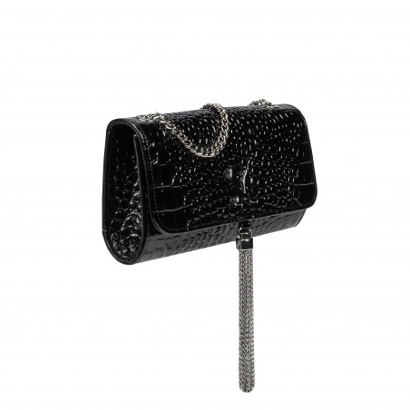 Schwarze Lack-Krokotasche für Damen 008g