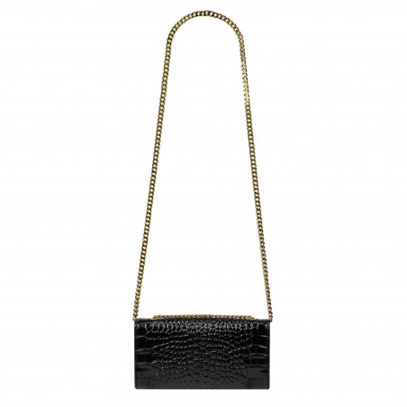 Schwarze Lack-Kroko-Umhängetasche für Damen 012g