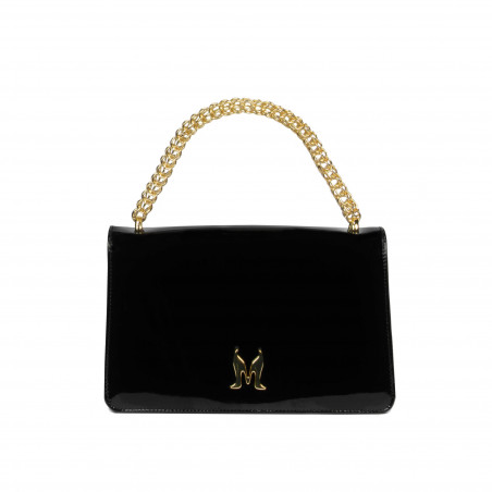 Schultertasche für Damen 010g lackschwarz