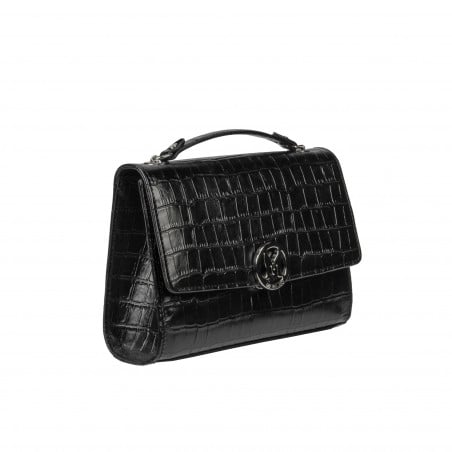Damentasche Schultertasche 013g 01 Krokodil Schwarz