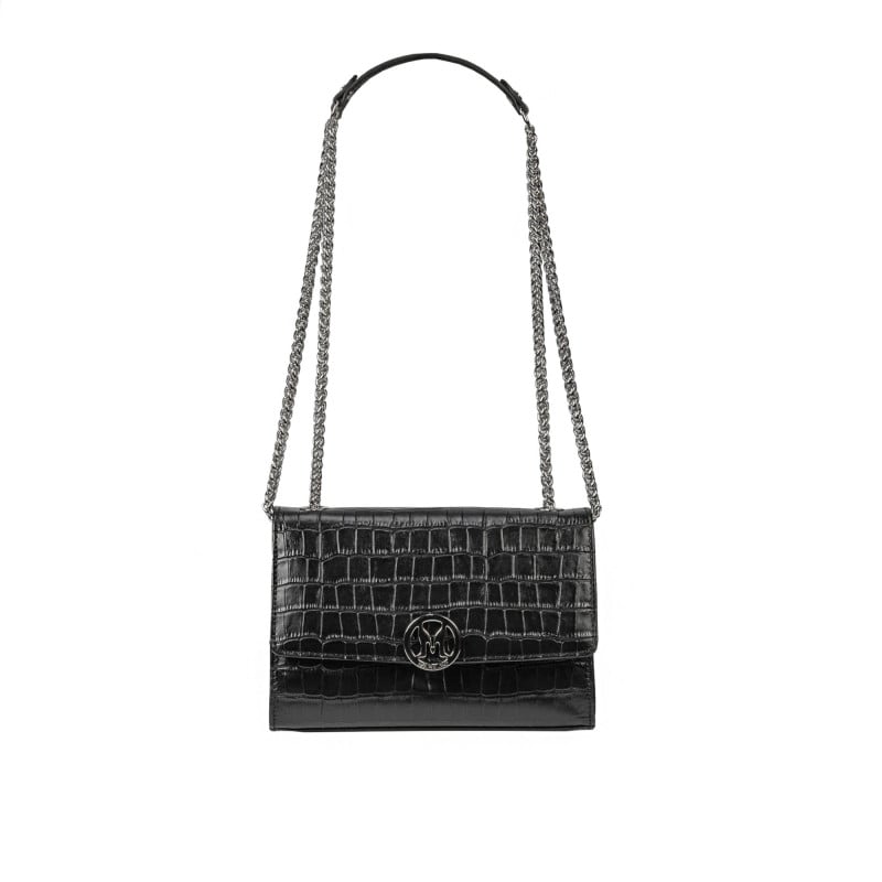 Damentasche Schultertasche 013g 01 Krokodil Schwarz
