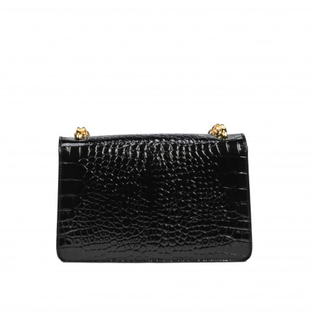 Damentasche Schultertasche 010g Kroko Lack Schwarz