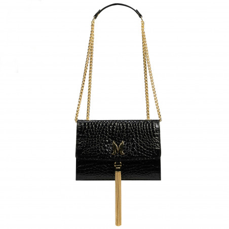 Damentasche Schultertasche 009g Krokodil Lack Schwarz