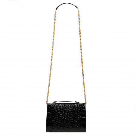 Damentasche Schultertasche 009g Krokodil Lack Schwarz