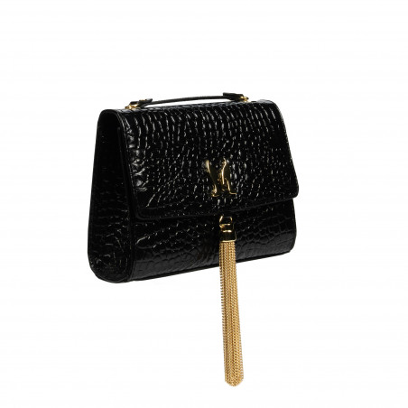 Damentasche Schultertasche 009g Krokodil Lack Schwarz