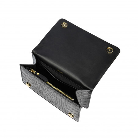 Damentasche Schultertasche 010g Kroko Lack Schwarz