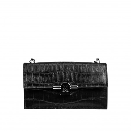 Damentasche Schultertasche 020g 01 Kroko Schwarz