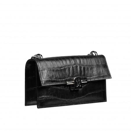 Damentasche Schultertasche 020g 01 Kroko Schwarz