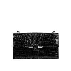 Damentasche Schultertasche 020g 01 Kroko Lack Schwarz