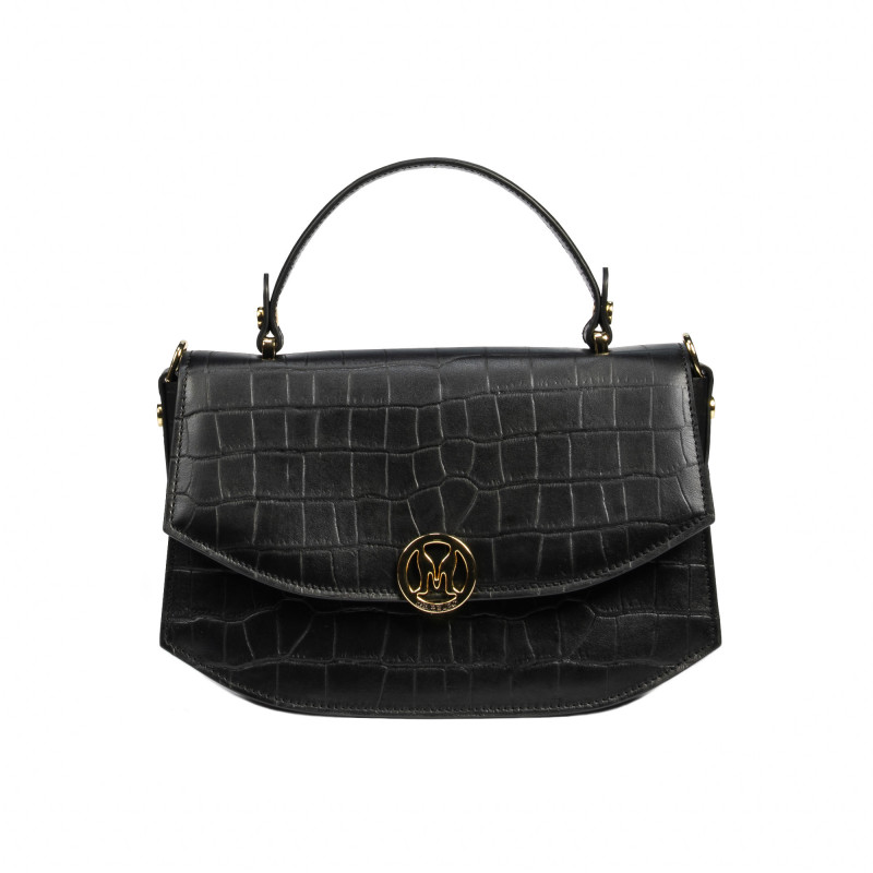 Damentasche Handtasche 023g Kroko Schwarz