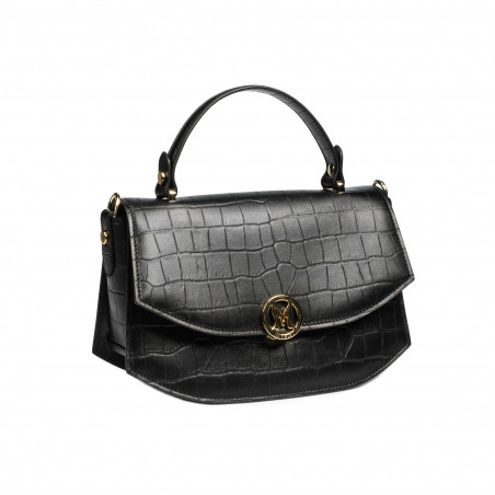 Damentasche Handtasche 023g Kroko Schwarz