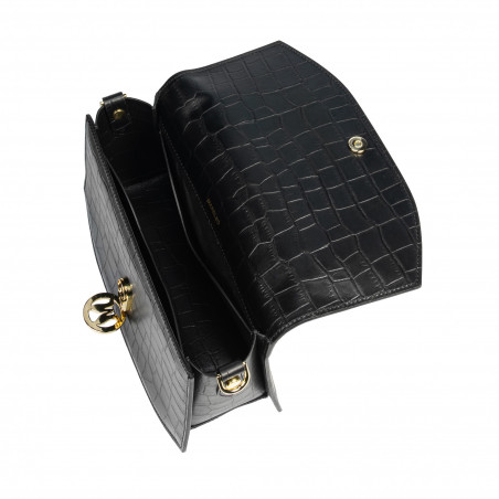 Damentasche Handtasche 023g Kroko Schwarz