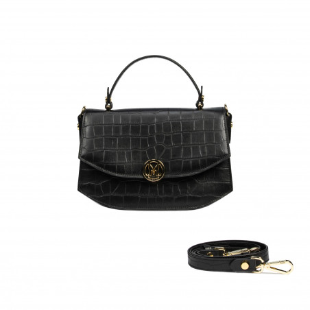 Damentasche Handtasche 023g Kroko Schwarz