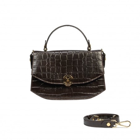 Damenhandtasche 023g Croco Dunkelbraun
