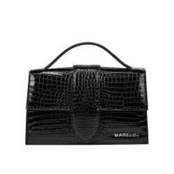 Damentasche Schultertasche 028g 01 Krokodil Lack Schwarz
