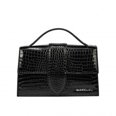Damentasche Schultertasche 028g 01 Krokodil Lack Schwarz