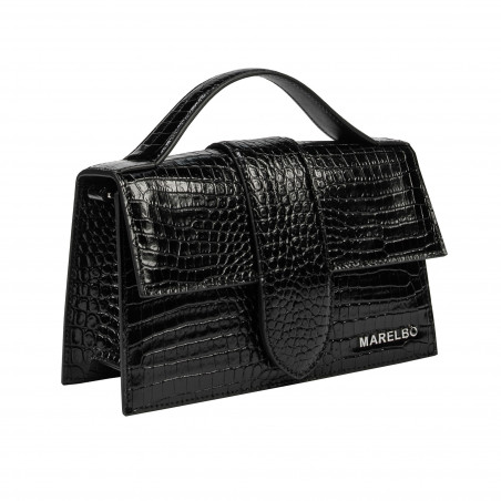 Damentasche Schultertasche 028g 01 Krokodil Lack Schwarz