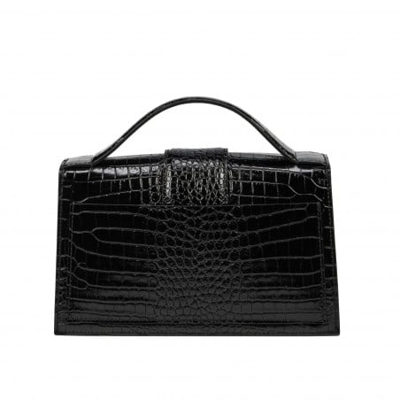 Damentasche Schultertasche 028g 01 Krokodil Lack Schwarz