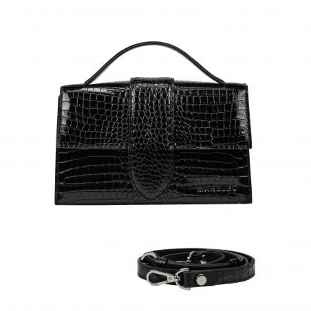 Damentasche Schultertasche 028g 01 Krokodil Lack Schwarz
