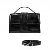 Damentasche Schultertasche 028g 01 Krokodil Lack Schwarz